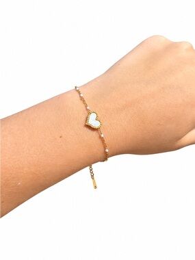White Heart Bracelet | Elegant Gold Tone Jewelry | New